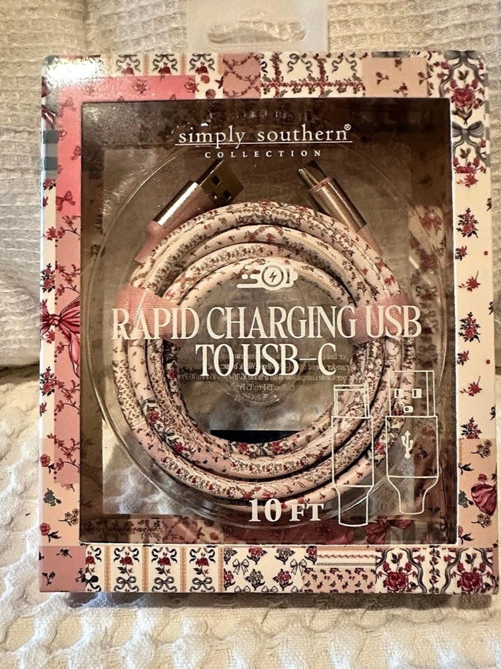 Simply Southern Rapid Charging USB to USB-C Cable 10 ft Floral USB-C Cable NWT